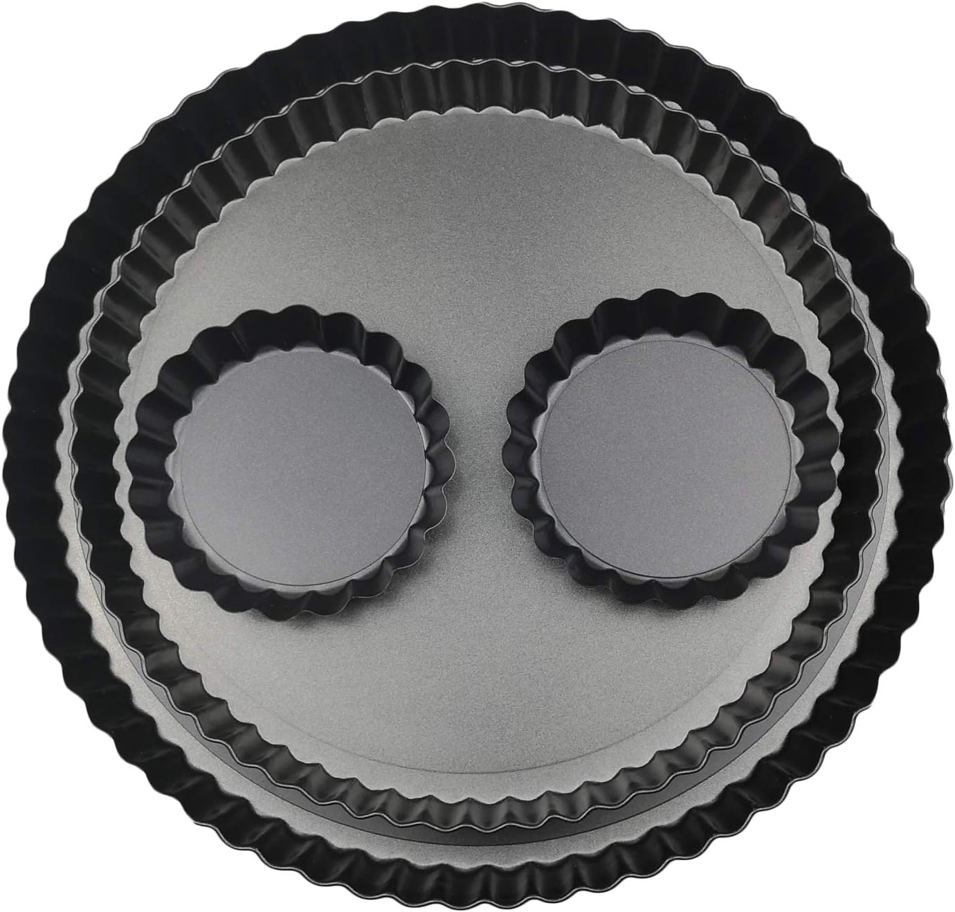 11 & 9 Inch Round Tart Pans with 2Pcs 4'' Mini Pans. Removable Bottom, Non-Stick Coating, Rugged Carbon Steel for Tart Quiche Pie Making. Gift for Christmas Thanksgiving Party Festival Family
