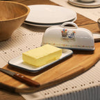 Enamel Butter Dish with Lid Vintage Enamelware Butter Keeper with Flower and Bird Patterns Farmhouse Butter Container Butter holder for Countertop Kitchen Decor Blue