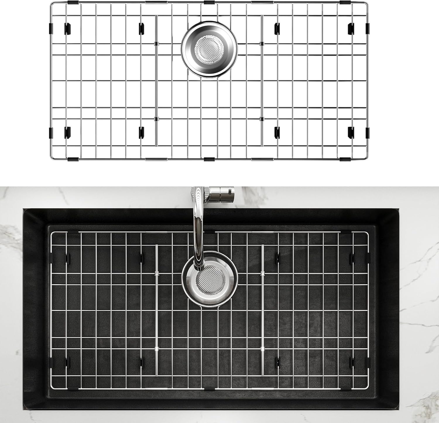 28-3/8’’ x 14-3/16’’ Stainless Steel Sink Grid, Sink Protectors for Kitchen Sink, Sink Protector with Rear Drain for Single Sink Bowl, Sink Bottom Grid, Sink Grate for Bottom with Sink Strainer