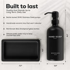 Black Glass Soap and Lotion Dispenser Set with Tray by Brighter Barns - Hand Soap Dispenser Bathroom Set & Stainless Steel Pump for Home - Modern Bathroom Accessories, Modern Decor (Black)