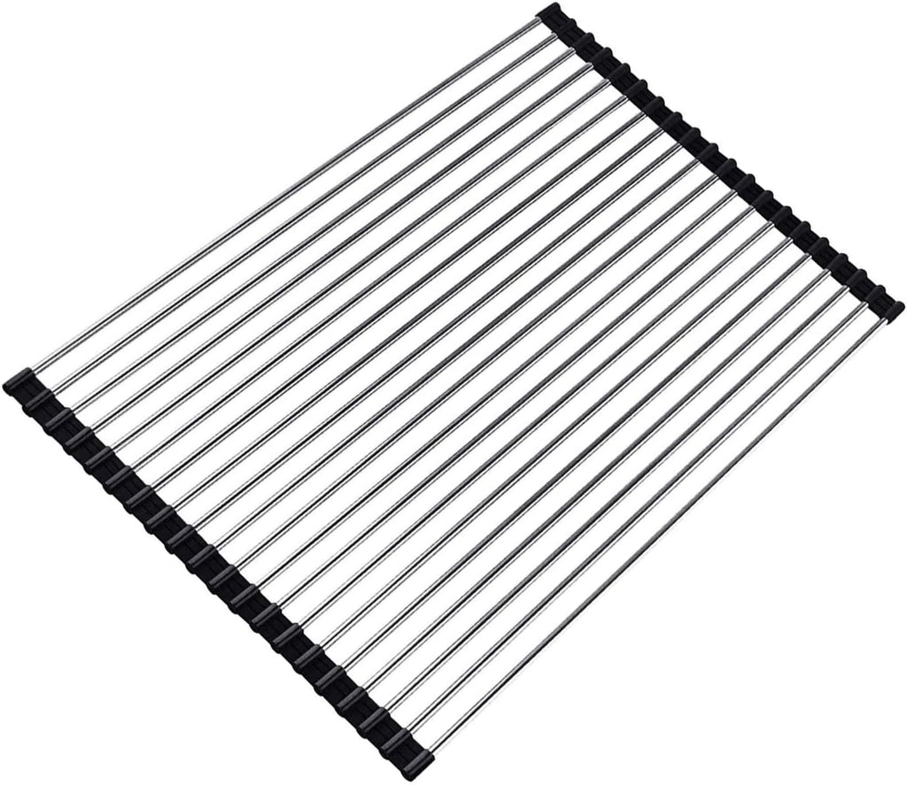 Ahyuan Roll up Dish Drying Rack Over The Sink Kitchen Roll up Sink Drying Rack Stainless Still Portable Drainer Foldable Dish Rack (Black, 17.8''X13.5'')