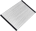 Ahyuan Roll up Dish Drying Rack Over The Sink Kitchen Roll up Sink Drying Rack Stainless Still Portable Drainer Foldable Dish Rack (Black, 17.8''X13.5'')