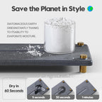 Kitchen Sink Caddy Water Absorbing Stone Drying Tray, Diatomite Bathroom Sink Organizer, Faucet Counter Mat Coaster, Soap Dish Rack Riser Dispenser Sponge Holder, Dark Gray Gold -12.5" x 4.5"