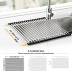 Tomorotec 21" x 15.5" Roll Up Dish Drying Rack Over Sink Drying Rack Sink Cover Kitchen Sink Accessories Gadget Multipurpose Organizer Foldable Stainless Steel Drainer