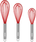 NileHome Whisk Commercial Stainless Steel wisk & Silicone Non-Stick Coated Small Whisk Set 8" 10" 12" Kitchen Wisk Wire Whisks for Cooking 3 Pack, Red