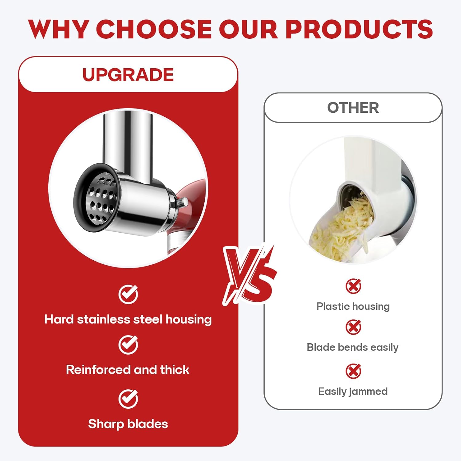 Stainless Steel Slicer Shredder Attachment for KitchenAid Stand Mixer, Cheese Grater Attachment for Kitchenaid, Grinding Powder, Salad Maker with 4 Blades, Attachment for Kitchenaid Mixers