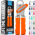Zulay Kitchen Heavy Duty Stainless Steel Can Opener Manual with Bottle Opener - Rust Proof Manual Can Opener With Turn Knob & Comfy Soft Grip Handles - Orange