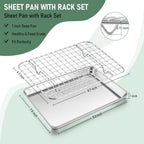Toaster Oven Pan with Rack Set (2 Small Baking Sheets+2 Grill Racks), 9 x 7 Inch Stainless Steel Small Cookie Sheets Bacon Tray with Grid Cooling Racks for Baking Roasting Grilling, Dishwasher Safe