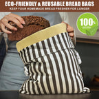 Mosucoirl Beeswax Bread Bags 2 Pack, Reusable Bread Storage Boxes for Homemade Sourdough, Cotton Food Bags Loaf Containers to Keep Fresh Large (Striped Grid)