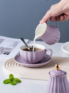 Jusalpha Fine China Pink Teapot and Creamer Sugar Bowl Set, TW (Purple)
