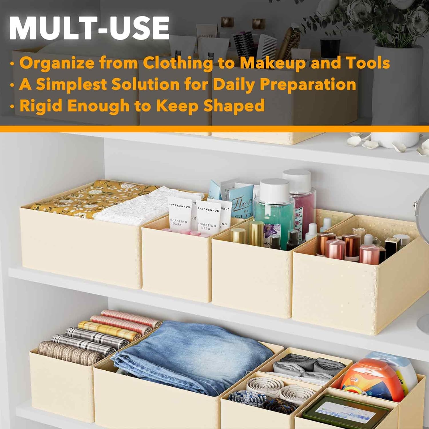 SpaceAid Drawer Organizer for Clothes, 18 Pack Dresser Drawer Organizer Bins, Closet Organizers and Storage Dividers for Clothing, Underwears, Socks (Beige)