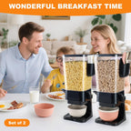 Cereal Dispenser Countertop Black 2 Pack with Bowls Spoons Cutlery Box,5.5 QT Dry Food Dispenser Snack Organizer Containers Storage for Pantry Kitchen Organization Oatmeal Nut Granola Candy