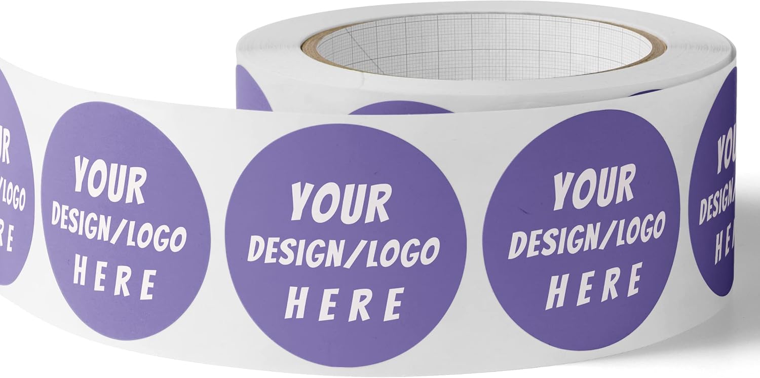 150 Custom Circle/Square BOPP Roll Labels- Personalized Stickers for Business Logo, Party, Wedding Favor, Baby Shower-Any Design Text + Image, Matte/Gloss Finish (2.5 Inch Circle)