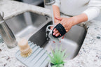 Effilogic Silicone Sponge Holder – Self-Draining Kitchen Sink Organizer, Quick Dry Mat and Counter Protector – Dishwashing Accessories for Sponges, Brushes, and Soap - Medium Black