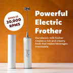 Joe’y High-Grade Milk Frother, USB-Powered Handheld Whisk for Coffee, Lattes, Matcha, Hot Chocolate, Dual-Speed Stainless Steel Frothing Wand with Travel Case, Double-Whisk, White