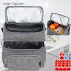 FlowFly Double Layer Cooler Insulated Lunch Bag Adult Lunch Box Large Tote Bag for Men, Women, With Adjustable Strap,Front Pocket and Dual Large Mesh Side Pockets
