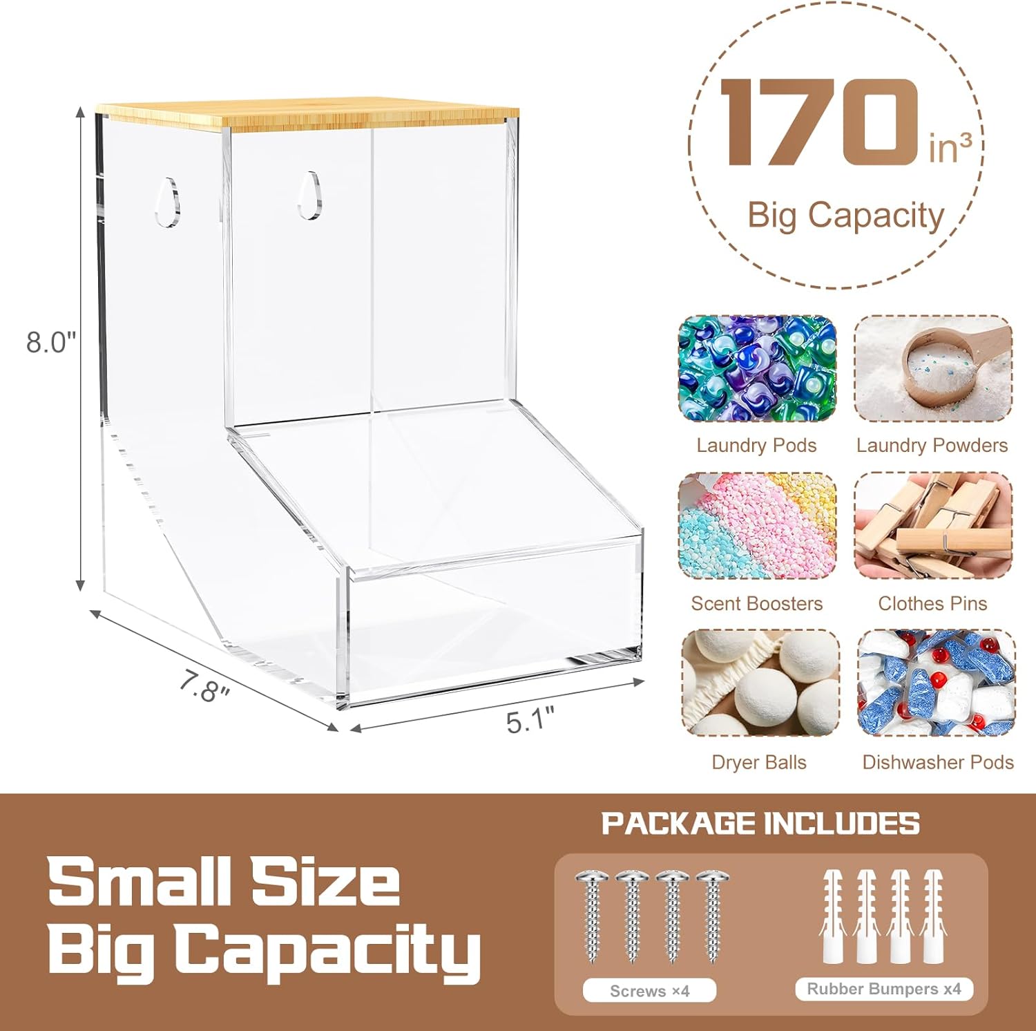TCJJ Coffee pod organizer with bamboo lid, transparent k cup holder, 170 cubic inches capacity, can be placed on a tabletop or mounted on a wall, compatible with Nestlé coffee pod.