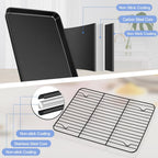 TeamFar Toaster Oven Pan with Rack, 12.5 x 9.7 x 1” Coated Carbon Steel Cookie Baking Pan Tray with Cooling Rack, for Baking/Roasting/Cooling, Healthy & Heavy-Duty, Non-Stick & Easy Clean