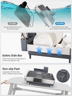 FOHERE Large Dish Drying Rack, Expandable Dish Rack, Stainless Steel Dish Rack for Kitchen Counter, Anti-Rust Dish Drainer with Cutlery & Cup Holders for Dishes, Knives, Spoons and Forks, Grey