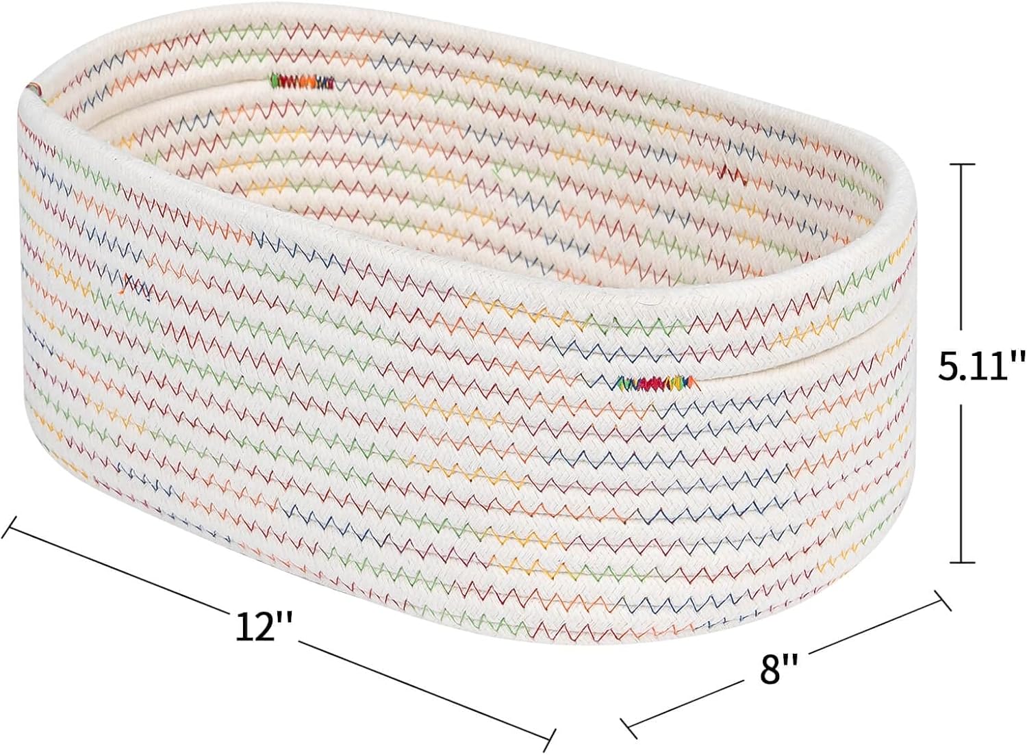 CubesLand Rectangle Woven Cotton Rope Organizer, Small Rainbow Basket for Kids, Baby & Pets' Toys, Shelves Storage