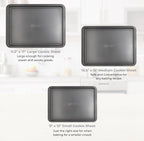 PERLLI Non-Stick 3-Piece Baking Pan Set, BPA-Free Gray Carbon Steel Bakeware Set, Stackable Kitchen Oven Set, Cookie Sheet, Baking Tray, Baking Sheet Set, Oven Safe (446°F)