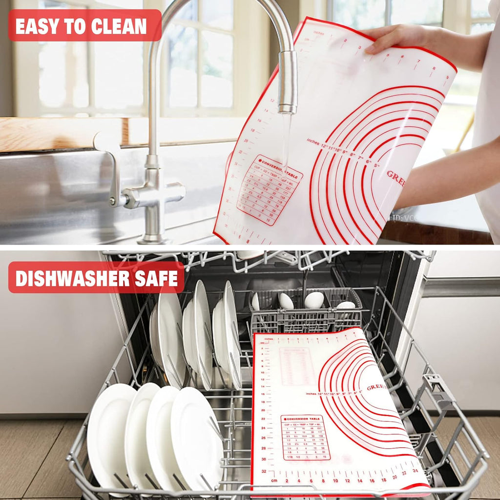 Extra Large Silicone Pastry Mat Extra Thick Non Stick Baking Mat with Measurement Fondant Mat, Counter Mat, Dough Rolling Mat, Oven Liner, Pie Crust Mat (20''(W) * 28''(L), Red)