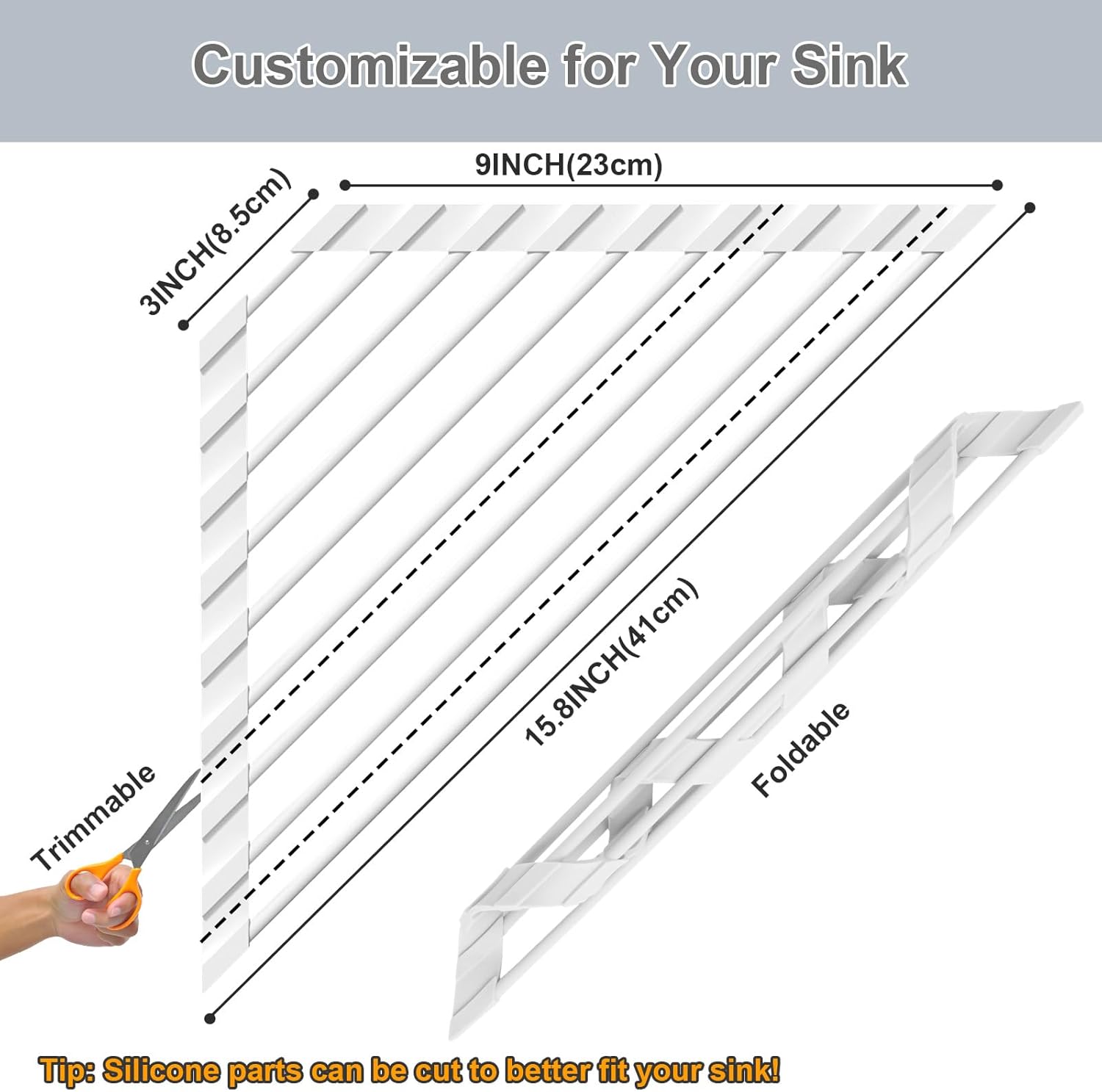 Triangular Sink Rack, Multi-Functional Rack Above The countertop, Foldable Sink Drying mat, Heat-Resistant, Non-Slip, and Rust-Proof Dish Rack (White)