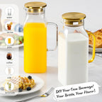 2 Pack 2 Liters/68 oz Square Glass Pitcher with Lid and Handle for Fridge, Iced Tea and Coffee Carafe Beverage Serveware, Heat Resistant Borosilicate Water Gold Jug for Hot/Cold Drinks and Milk