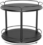 Lazy Susan Organizer 2 Tier - 12.4" Turntable Spice Rack for Table Top, Wooden Rotating Lazy Susan for Cabinet Pantry Kitchen Countertop Dining Table Cupboard Bathroom Vanity Storage(Black)