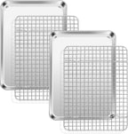 TeamFar Baking Pan with Rack Set (2 Pans + 2 Racks), Stainless Steel Cookies Sheet Baking Tray Pan with Grid Cooling Rack for Toaster Oven, Healthy & Heavy-Duty, Dishwasher Safe, 12.5 x 10 x 1 Inch