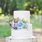 Rinlong 3Pcs Baby Blue Pink Cake Topper Pre-made Cake Decorations Pastel Blush Wedding Cake Decorating Flowers Cake Decor for Baptism Girl Women Birthday Party