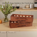 2 PCS Wooden Egg Holders, Farm Fresh Egg Baskets, Open Design with Handle, Holds 12 Eggs per Compartment, Ideal for Kitchen Countertop, Simple and Quality Storage Solution
