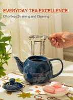 Sweese Teapot, Porcelain Tea Pot with Stainless Steel Infuser, Blooming & Loose Leaf Teapot - 27ounce, Navy