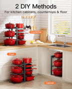 ORDORA Pots and Pans Organizer Rack for Cabinet, 15.83" Height 8-Tier Heavy Duty 120LBS Pot Pan Organizer under Cabinet Adjustable for Dutch Oven, Cast-iron Pan, Heavy Skillets Griddles, Shallow Pot