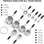 TILUCK Measuring Cups and Spoons Set, Stainless Steel, Kitchen Utensils for Cooking and Baking (11, Black)