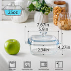 NUTRIUPS 0.8L Glass Casserole Dish with Lid Oven Safe Square Casserole Dish 5.9in Glass Microwave Bowl With Lid Microwavable Cookware (25oz-Mini)