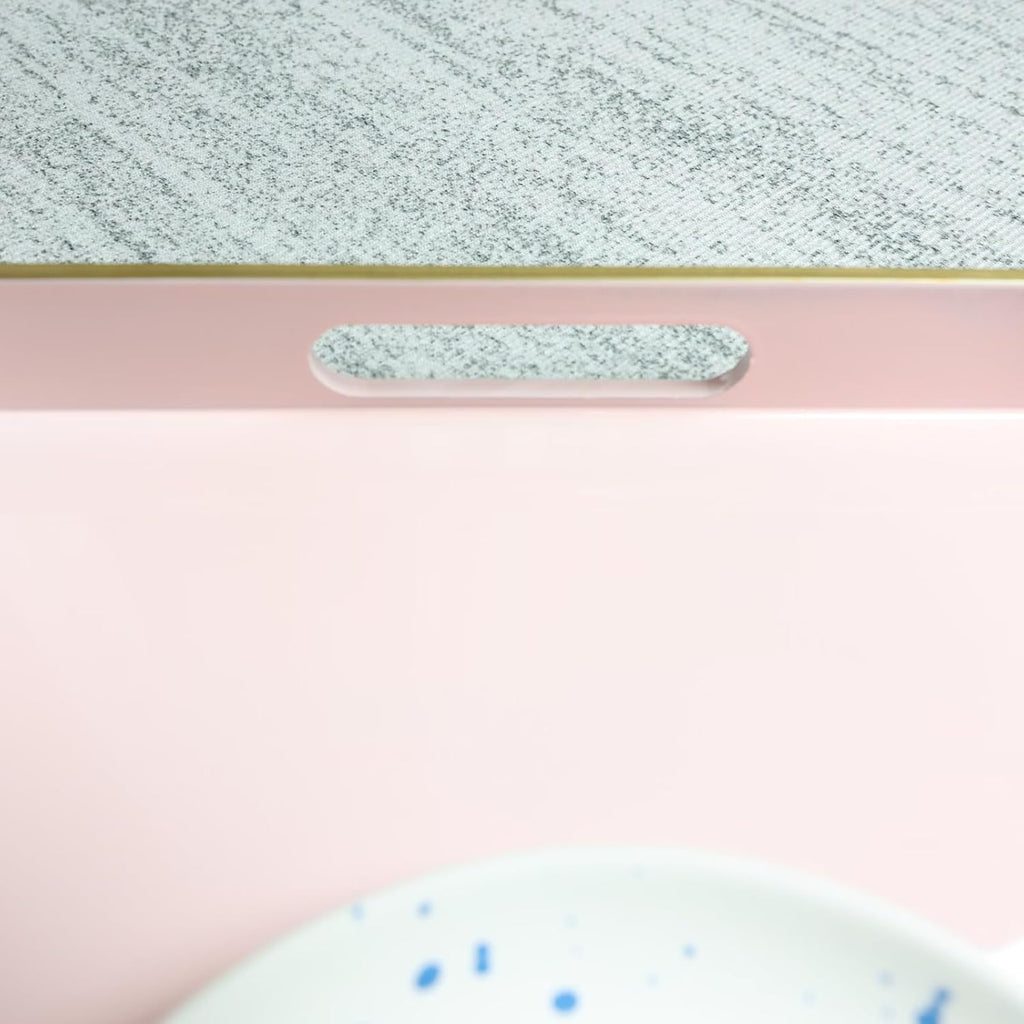 Spsyrine Pink Decorative Serving Tray with Handles, Elegant Plastic Coffee Table Tray for Ottoman, Living Room, Home Decor 15.6" X 10.2"