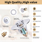 U.S. Standard Bathroom Sink Stopper 1.1"-1.5", Stainless Steel Universal Pop Up Drain Stopper for Bathroom Sink, Universal Drain Filter Drain Plug with Spring Core Push Type Converte