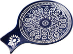Ceramic Spoon Rest, Cooking Spoon Holder for Kitchen Counter/Stove Top/Dining Table Modern Farmhouse Decorative, Large (Blue)