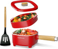 Audecook Hot Pot Electric 2L, Cermic Glaze Non-Stick Frying Pan 8 Inch, Portable Travel Cooker for Ramen/Steak/Fried Rice/Oatmeal/Soup, with Dual Power Control (Silicone Spatula Included)