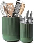 LE TAUCI Utensil Holder, 7.3"+5.4" Ceramic Kitchen Utensil Holder for Countertop, Large Cooking Utensil Crocks for Kitchen Counter, Modern Utensil Organizer for Spatula, Set of 2, Forest Green