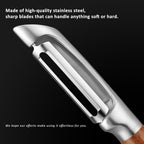 Premium I Type 304 Stainless Steel Multifunctional Kitchen Peeler Real Wood Handle Ultra Sharp Blade Vegetable Potato Apple(Boluoge)