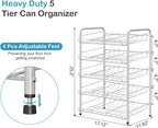 Vrisa Can Organizer for Pantry 5 Tier Canned Food Organizer Can Storage Rack Holds Up to 60 Cans Rolling Soda Soup Vegetable Can Goods Dispenser Shelf for Kitchen Pantry Cabinet, Silver