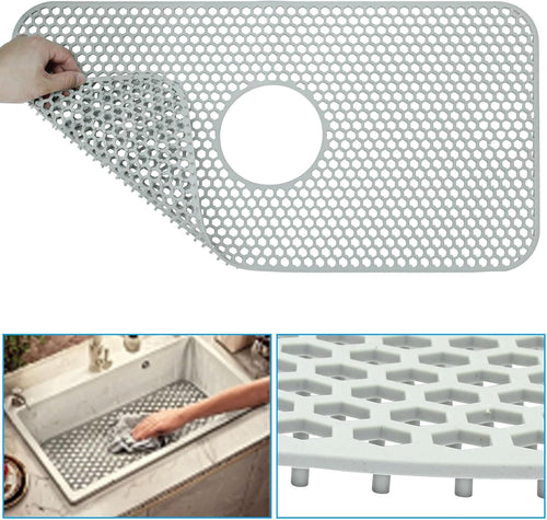 1 Pack Silicone Sink Mat, Center Drain Non-slip Sink Protectors Large Kitchen, Heat Resistant Mat Liner for Farmhouse Stainless Steel Porcelain Bottom