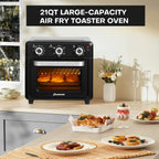 Panana Air Fryer + Convection Toaster Oven, 6-in-1 Air Fryer Toaster Oven Combo 1400W, 21QT Airfryer Convection Oven Countertop, Bake, Roast, Reheat, Broil, Dehydrate, (Black)