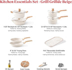 Caannasweis 20Pcs Cookware Sets, Nonstick Pots and Pans Set, Granite Induction Cookware, Non Stick Kitchen Cooking Set, Grayish White Grill Griddle Set, PFOS PFOA Free