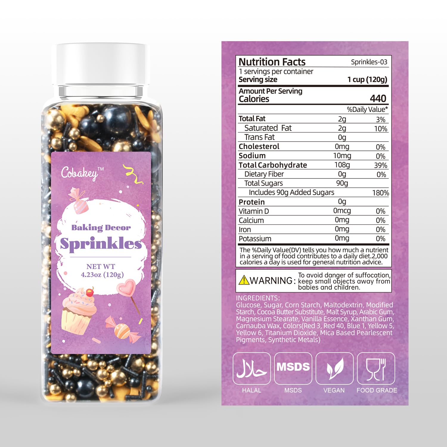 Royal Crown Black and Gold Sprinkles for Cake Decorating 4.23ounce - Sugar Mix Contains Jimmies & Pearl Sprinkles for Cupcake Toppers, Ice Cream, Candy, Cookie Decorations - Holiday Party Supplies