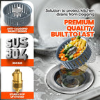 Kitchen Sink Drain Strainer & Sink Stopper, Upgraded 3 in 1 Stainless Steel Drain Plug Combo with Anti-Clog Basket, Pop Up Drain Cover for Standard 3-1/2'', Fits Double Bowl Kitchen Sinks