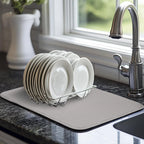 Light Gray Dish Drying Mats 17” x 24” – XXL Kitchen Drying Mat for Counter, Super Absorbent Microfiber Dish Rack Mat, Foldable Drying Pad for Dishes, Pots, Pans – Dish Drainer Mat