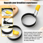 4 Pack Fried Egg Molds Round Stainless Steel Fried Egg Ring with Silicone Handle Perfect for Making Breakfast Sandwiches, Burgers, Pancakes Suitable for Home or Breakfast Carts (3 inch & 4 inch）